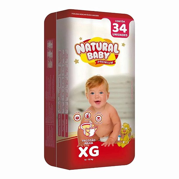 Fralda Descartável Natural Baby Premium Mega XG com 34 Unidades