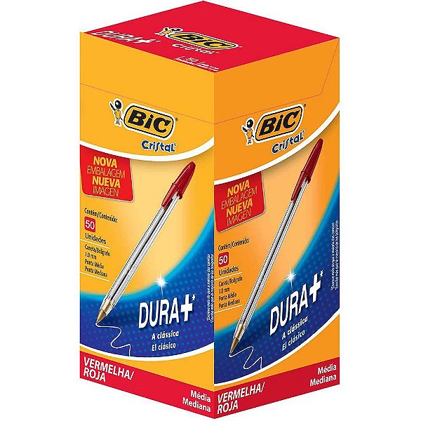 Caneta Bic Cristal Dura+ Caixa com 50 Vermelha