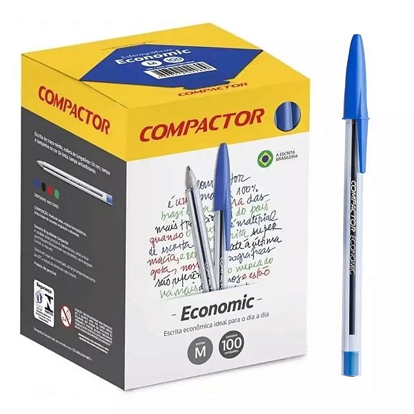 Caneta Esferográfica Compactor Economic Azul com 100 unidades