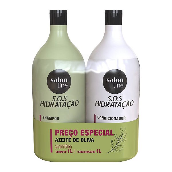 Kit S.O.S Hidratação Azeite de Oliva Shampoo e Condicionador Litrão Salon Line 1L