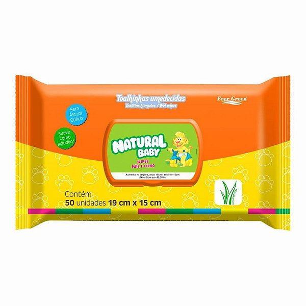 Toalha Umedecida Natural Baby Mãe e Filho com 50 Unidades