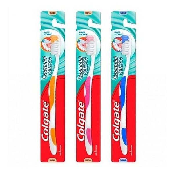 Escova de Dentes Colgate Essencial Clean Suave/Macia com 12 unidades Cores Sortidas