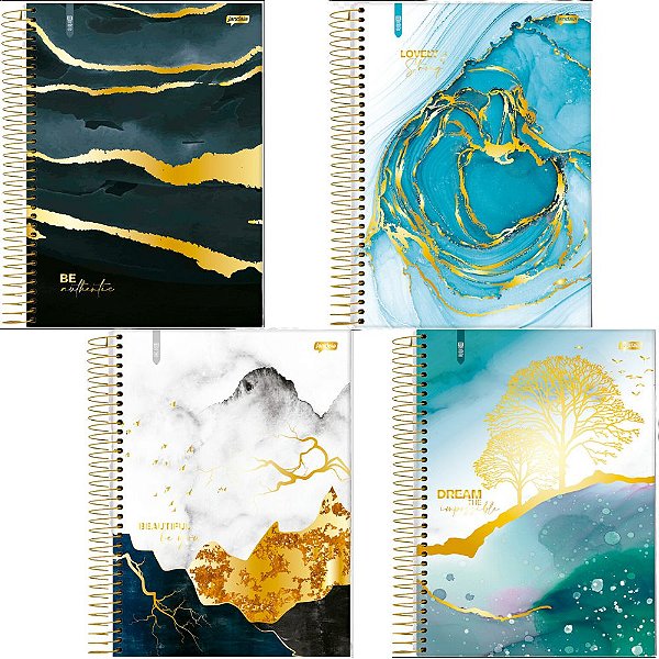 Caderno Universitário 10 Matérias 160 Folhas Marble Jandaia Sortido