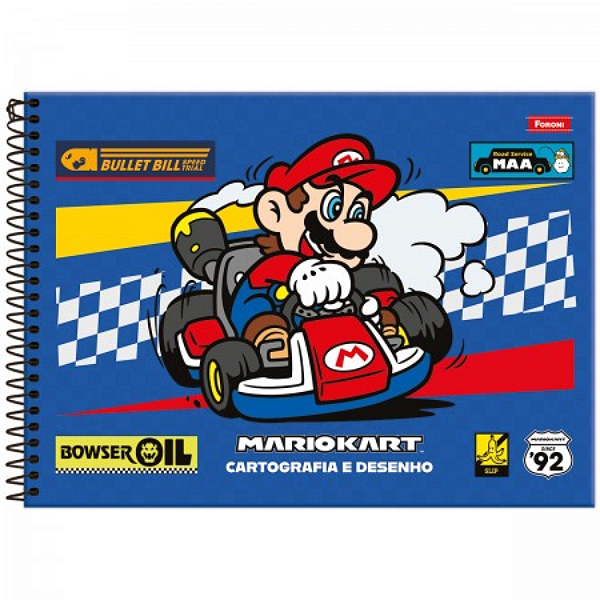 Caderno de Desenho Mario Kart 80 Folhas Foroni
