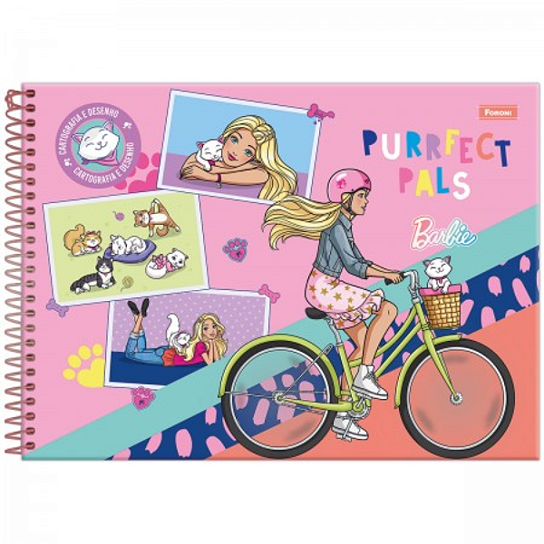 Caderno Cartografia e Desenho Capa Dura Barbie Foroni 80 Folhas