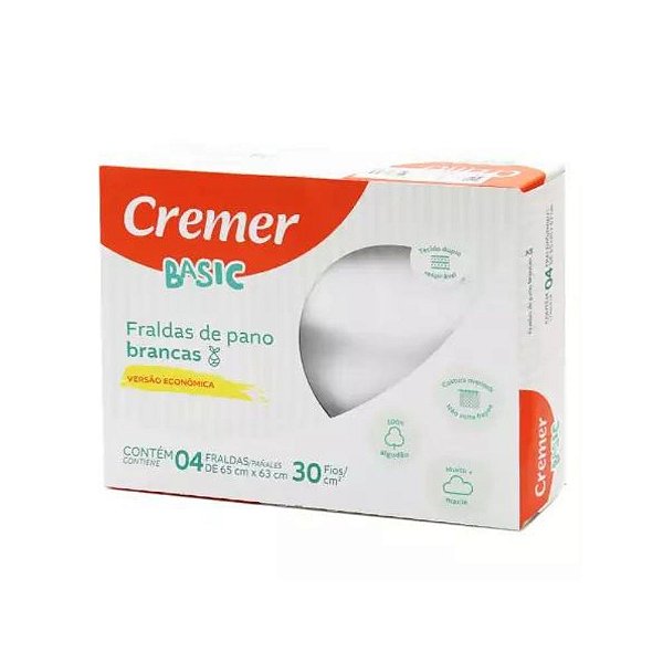 Fralda Cremer Basic Branca 65cmx63cm com 4 Und