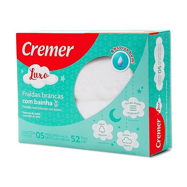Caixa Fralda luxo Branca com bainha 70x68cm Cremer