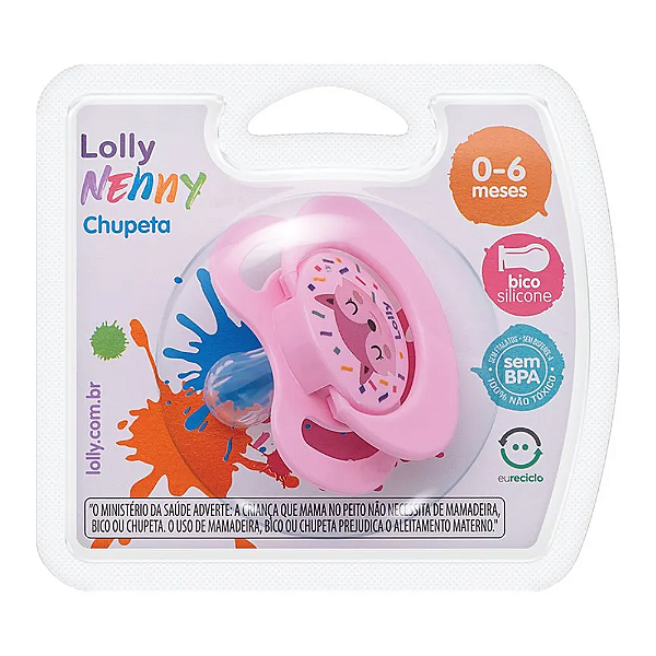Chupeta Lolly Nenny Tip Tamanho 1 Silicone Bico Redondo Rosa 0-6 Meses 4011-01