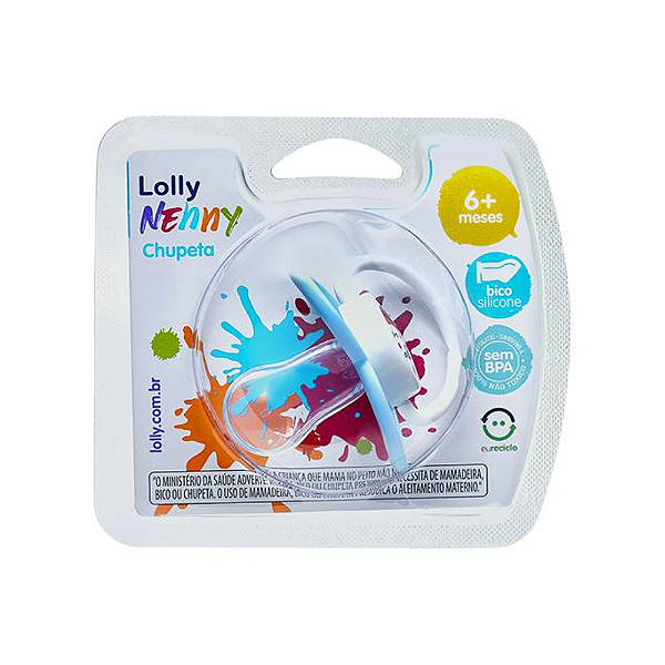 Chupeta Lolly Nenny Tamanho 2 Silicone Bico Ortodôntico Azul 6+ Meses 5115-01