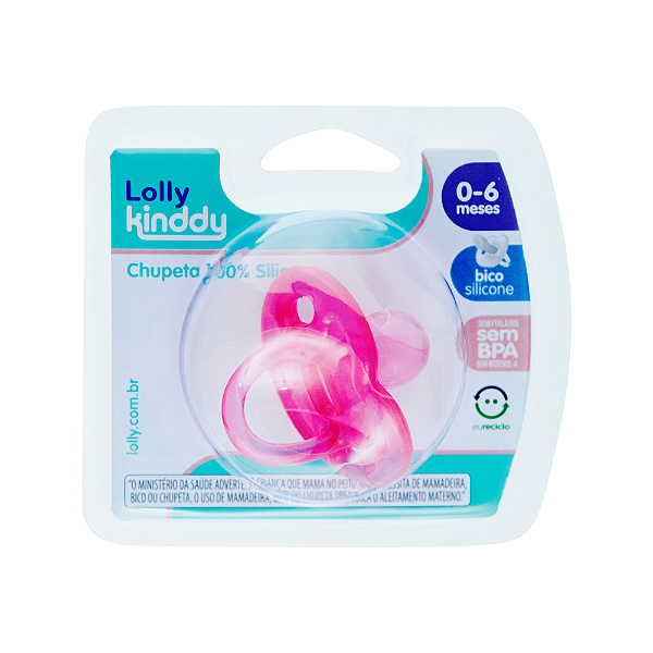 Chupeta De Silicone Lolly Kinddy Bico Ortodôntico 0-6 Meses Rosa 6014-01