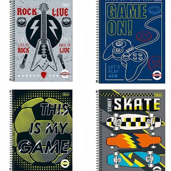 Caderno Universitário 1 Matéria Pepper Masculino 80 Folhas Tilibra Sortido