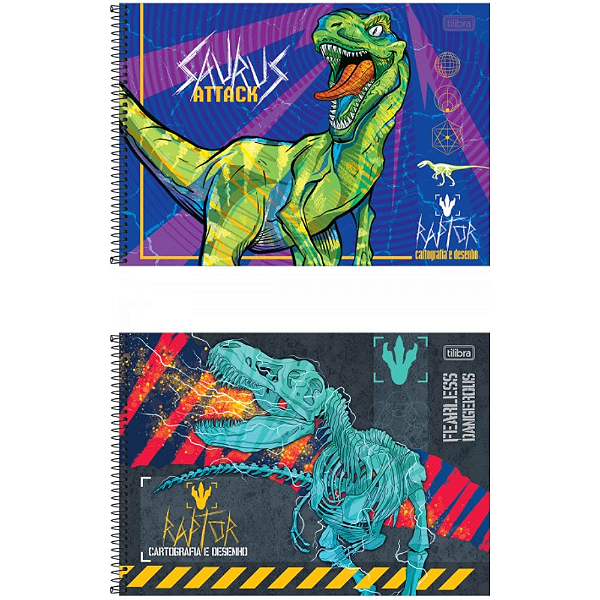 TIlibra Caderno de Desenho Capa Dura Raptor Dinossauro 80 Folhas Capas Sortidas.