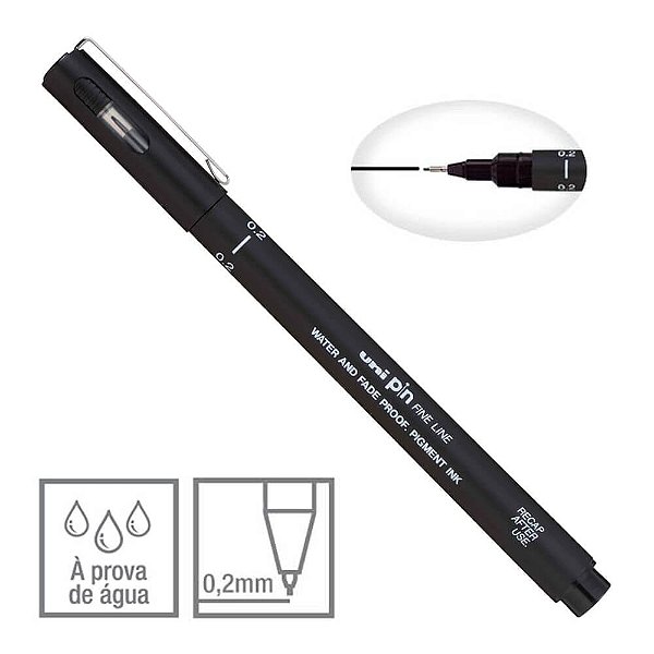 Caneta Técnica Nanquim Uni Pin Fine Line Preta Ponta 0.2