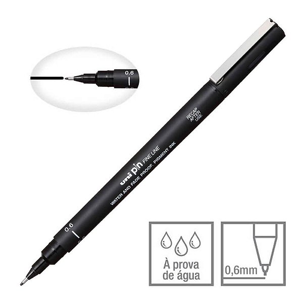 Caneta Técnica Nanquim Uni Pin Fine Line Preta Ponta 0.6