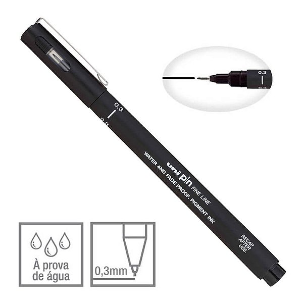 Caneta Técnica Nanquim Uni Pin Fine Line Preta Ponta 0.3