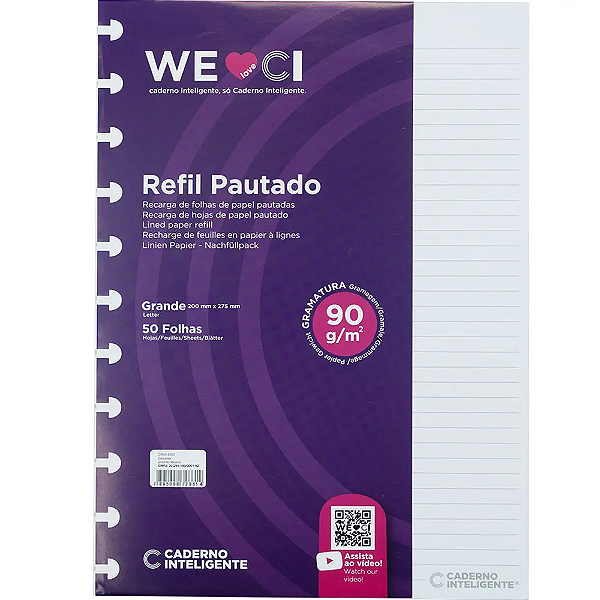 Refil para Caderno Inteligente Pautado 90g Grande 200x275mm