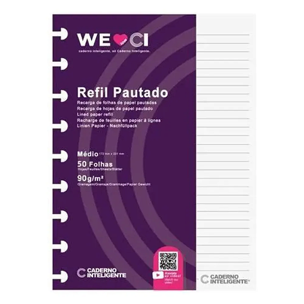 Refil para Caderno Inteligente Pautado 90g Médio 172x231mm