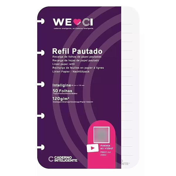Refil para Caderno Inteligente Pautado 90g Inteligine 85x135mm