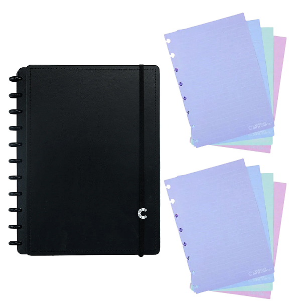 Kit Caderno Inteligente Black A5 + 2 Refil Candy Colors