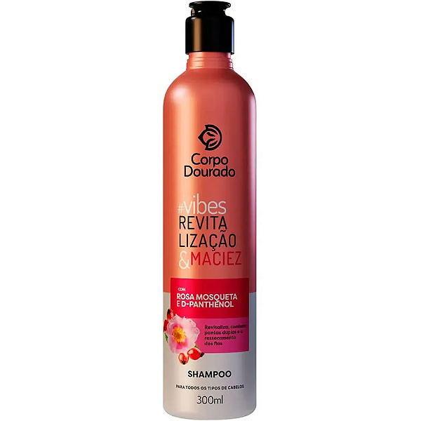 Shampoo Para Todos os Tipos Corpo Dourado Vibes Revitalização e Maciez 300ml.