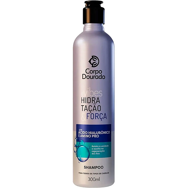 Shampoo Para Todos os Tipos Corpo Dourado Vibes Hidratação e Força 300ml.