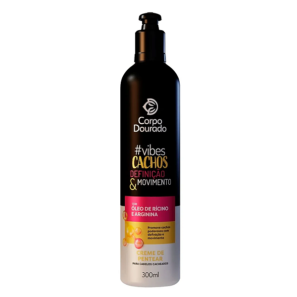 Creme De Pentear Para Cabelos Cacheados Corpo Dourado Vibes Cachos Definição e Movimento 300ml.