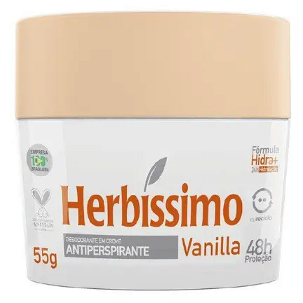 Desodorante Antitranspirante Cremoso Herbissimo Vanilla 48hs de Proteção 55g.