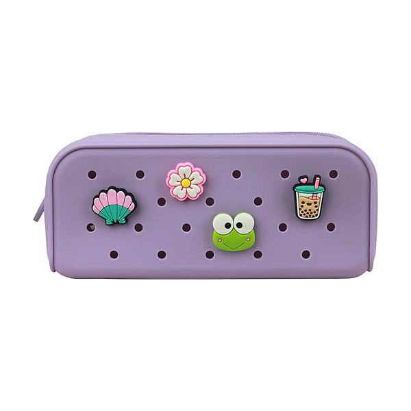 Estojo de Silicone 1 Divisória c/ 4 Pingentes Lilas Pastel Polibras