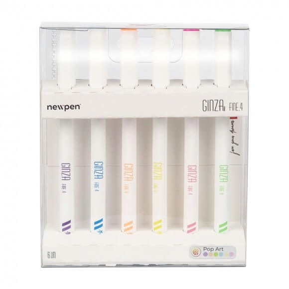 Kit Marcador Artistico Newpen Fine.4 Ginza PRO - Pop Art Multicor com 6 Unidades