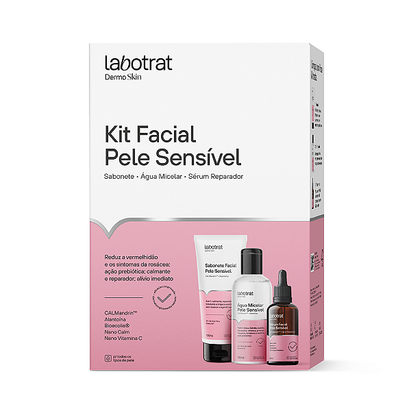 Kit Facial Pele Sensivel Dermo Skin Labotrat - Sabonete - Àgua Micelar e Sérum Reparador.