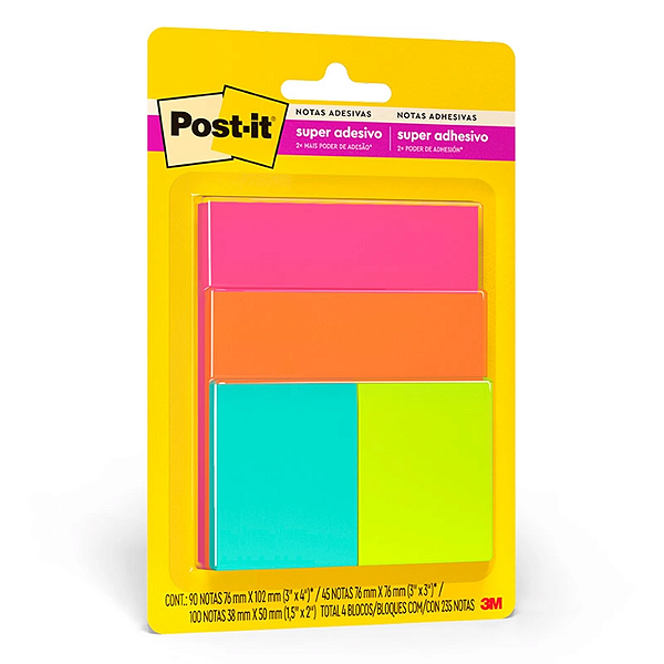 Bloco de notas super adesivas Post-it cascata 4 blocos misto 45 folhas - 3M