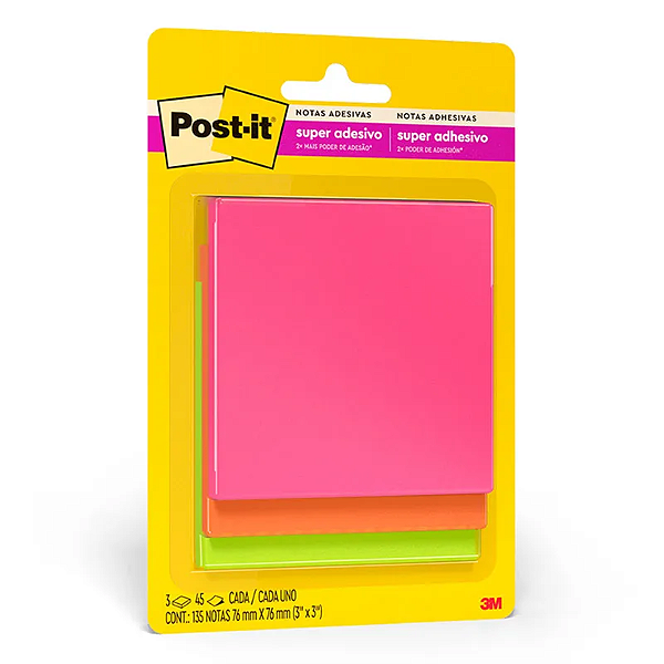 Bloco de notas super adesivas Post-it 654 cascata 3 blocos de 76x76mm 45 folhas - 3M