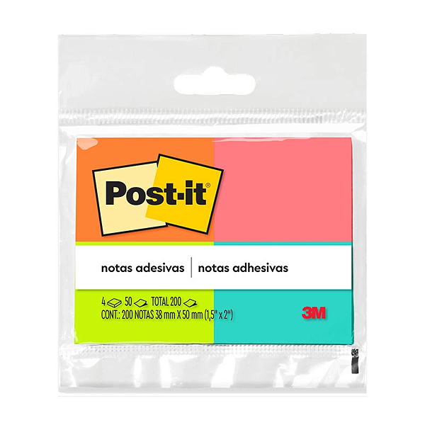 Bloco de notas adesivas Post-it tropical 4 blocos de 38x50 mm 50 folhas - 3M