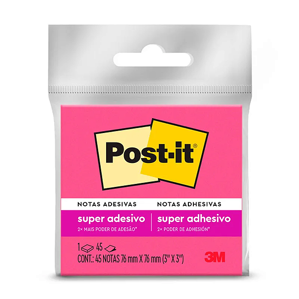 Bloco de notas super adesivas Post-it Rosa 76x76mm 45 folhas 3M