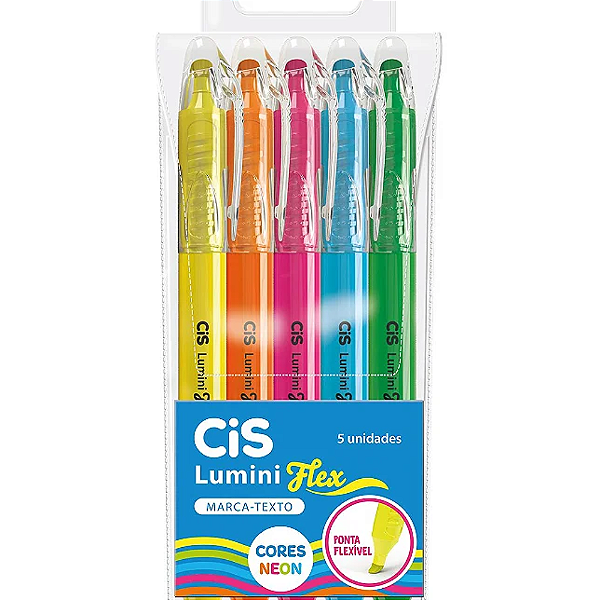 Marca Texto Cis Lumini Flex Estojo com 5 Cores Neon