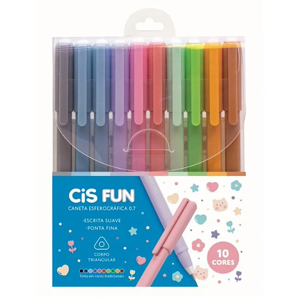 Kit 10 canetas Esferográfica Cis Fun Triangular 0,7mm