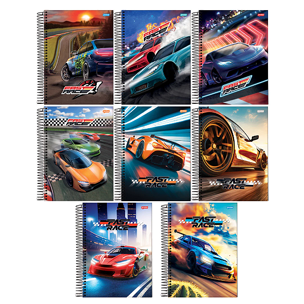 Caderno Univesitário Capa Dura 15 Matérias 240 Folhas Fast Race Sortido