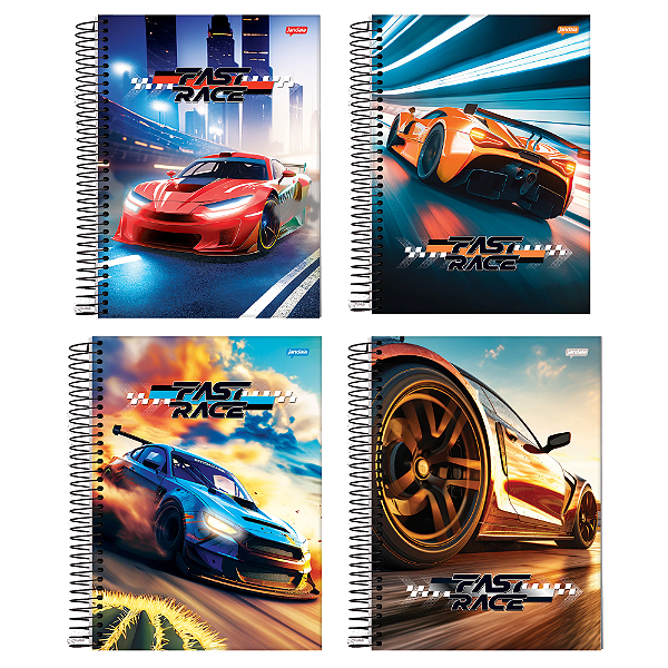 Caderno Univesitário Capa Dura 10 Matérias 160 Folhas Fast Race Jandaia Sortido