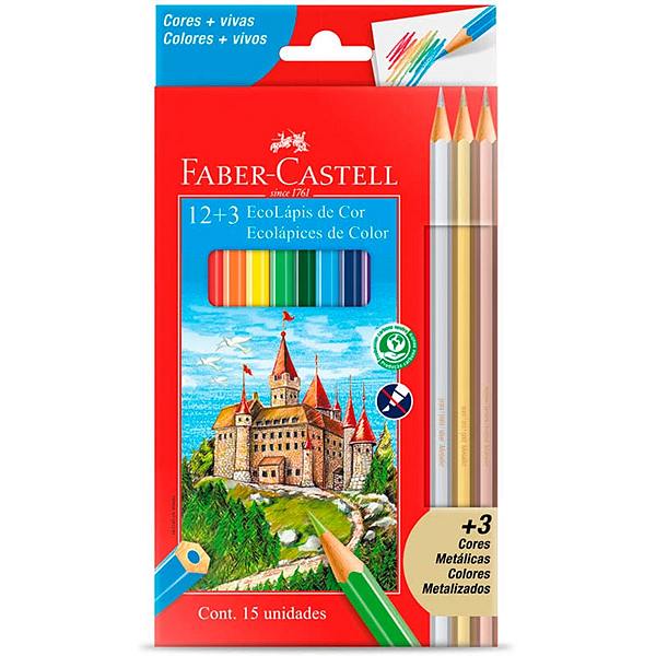 Lápis de cor 12 cores + 3 metálicos Faber-Castell