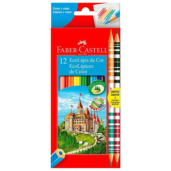 Lápis de Cor Faber Castell 10 Cores + 2 Bicolor - 120112/2B