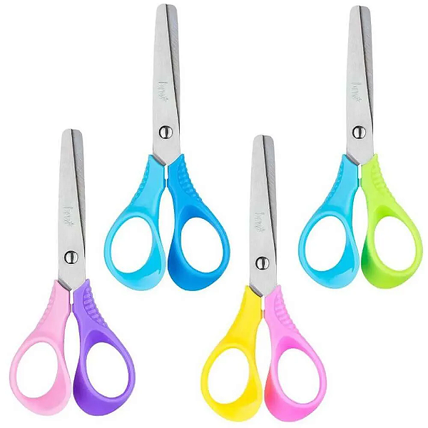 Tesoura Escolar Sem Ponta Bicolor Com Régua 5cm BRW