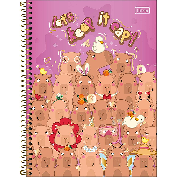 Caderno Capa Dura Universitário 10 Matérias Capyclub Capivaras Tilibra 160 Folhas