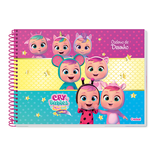 Caderno de Desenho e Cartografia Cry Babies Credeal 80 Folhas Capas Sortidas