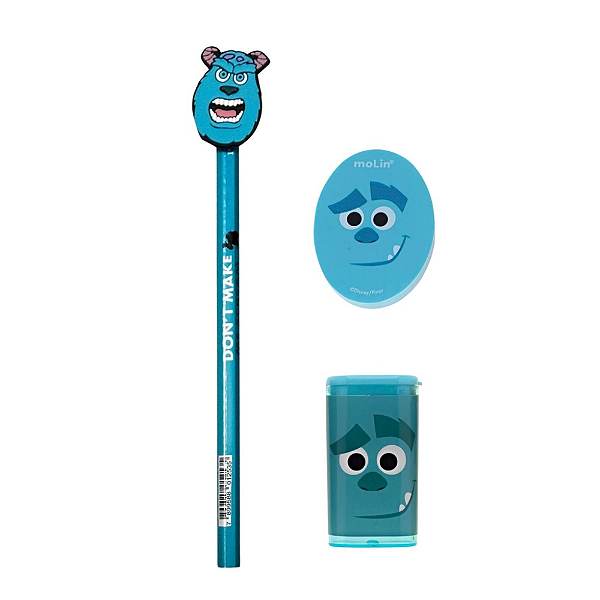 Kit Kit Escolar Sullivan Monstros SA Molin Pixar - Lápis + Borracha + Apontador
