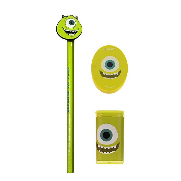 Kit Kit Escolar Mike Monstros SA Molin Pixar - Lápis + Borracha + Apontador