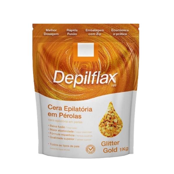 Cera Epilatória Em Pérolas Depilflax Gliter Gold 1kg