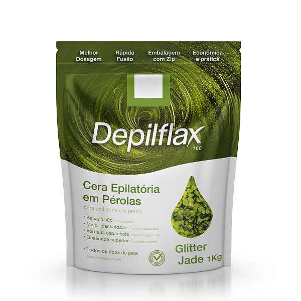 Cera Epilatória Em Pérolas Depilflax Gliter Jade 1kg