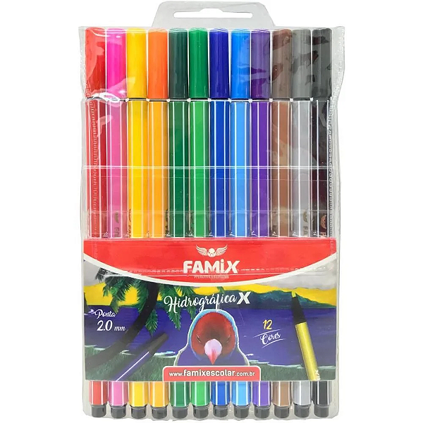 Canetinhas Hidrográficas 2.0mm Sextavada 12 Cores Famix