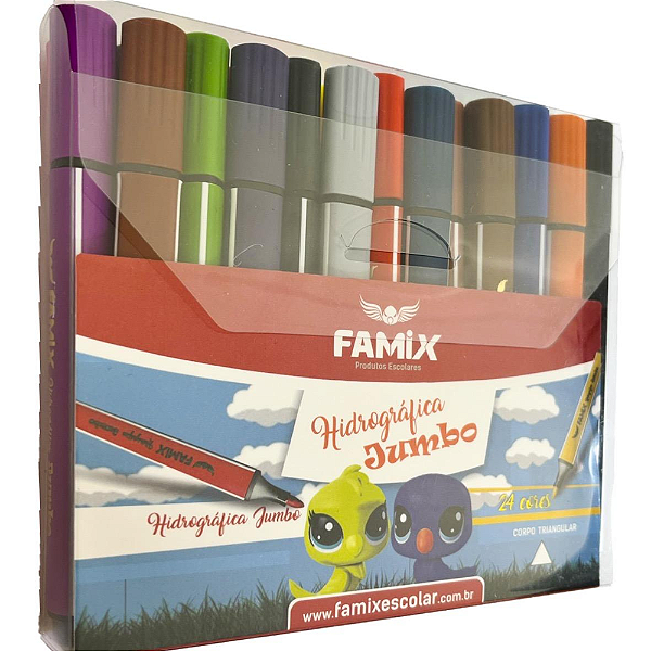 Canetinhas Hidrográficas Corpo Triângular Jumbo 24 Cores Famix