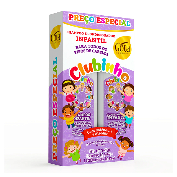 Kit Infantil Clubinho Todos os Tipos de Cabelo Gota Dourada 340 ml
